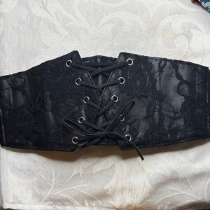 Black Lace-Up Corset Belt